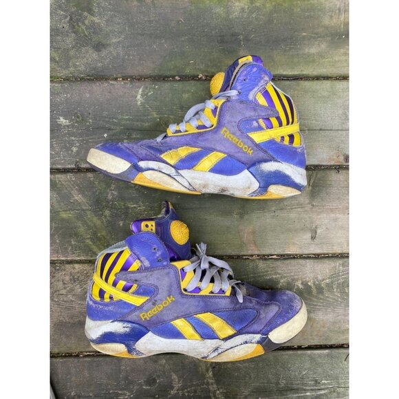 Vintage Reebok Retro Pump Shaq Attaq LSU Lakers Purple Yellow Shoes Men’s Sz 10 - Picture 4 of 10